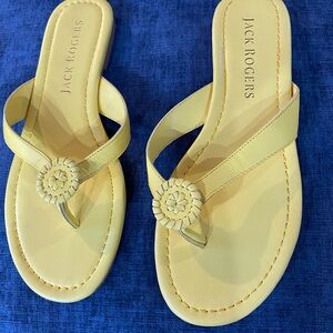JACK ROGERS Rowan Leather Flip Flops Padded Insole Slip On Yellow 8
